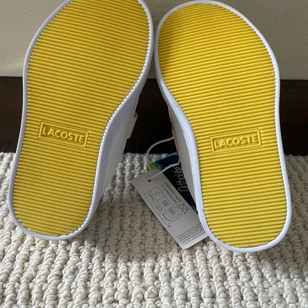 Lacoste Kids (baby) White Sneakers with Yellow Accents - Ortholite / Velcro - Picture 3 of 4